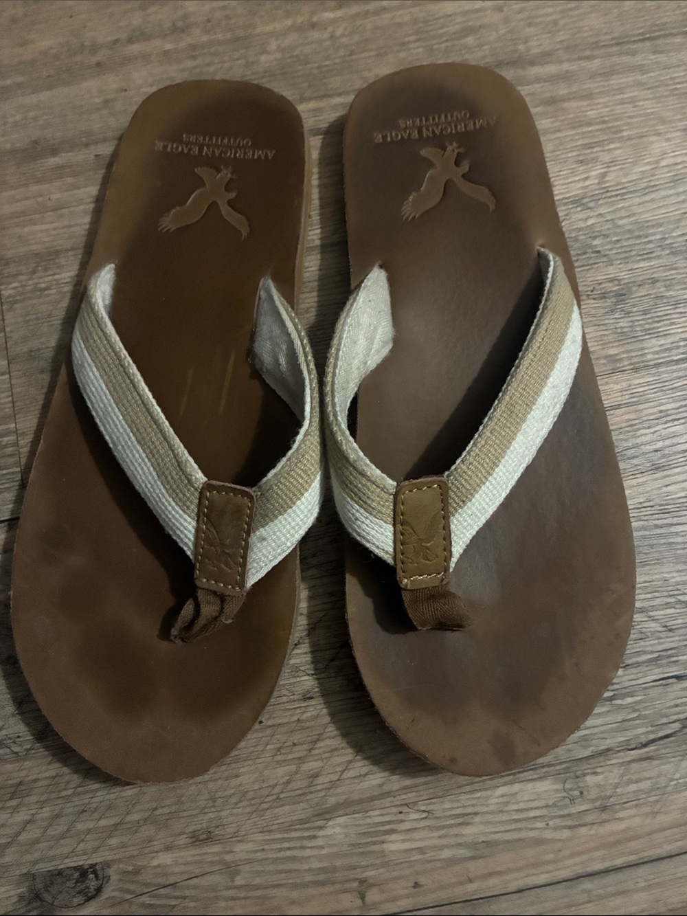 American Eagle Outfitters Brown Flip Flops with Beige Straps